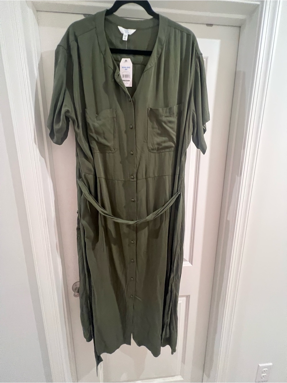 Time and Tru Olive Green Button-Front Midi Dress